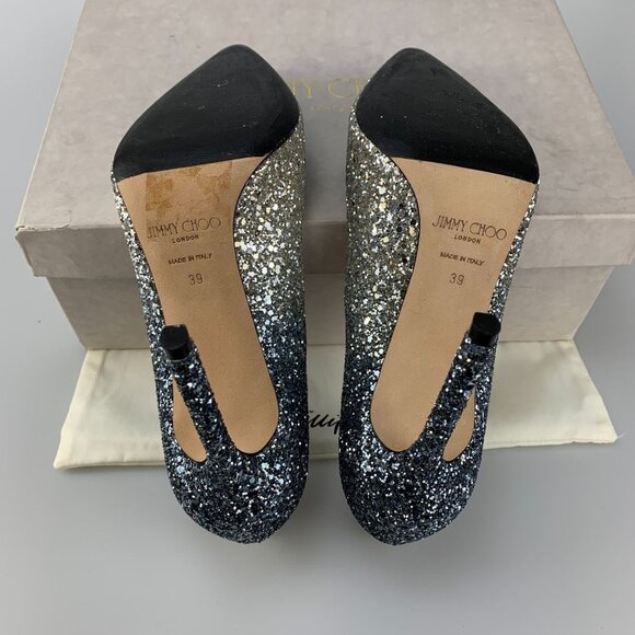 NIB Jimmy Choo Silver and Dusk Blue  Glitter Fabric Pumps Size 39 - Picture 11 of 13